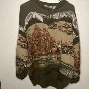 Sweater with moose and mountain range